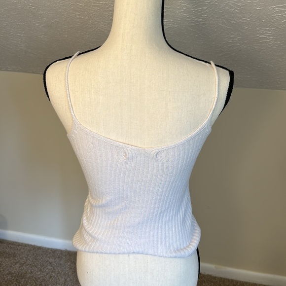 American Eagle Women’s White Knit Cotton Bled Tank Top Sz M - Picture 3 of 5